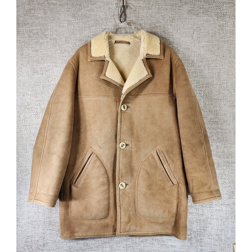 Abercrombie Fitch VTG 70s Suede Shearling Rancher‎ Coat Mens 40 Tan Clean!